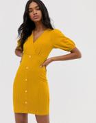 Asos Design Mini Rib Tea Dress - Yellow