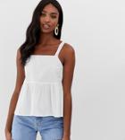 Asos Design Tall Smock Sun Top In Cotton - Cream