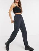 Stradivarius Acid Wash Oversized Sweatpants In Charcoal-grey