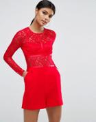 Asos Valentines Romper With Lace - Red
