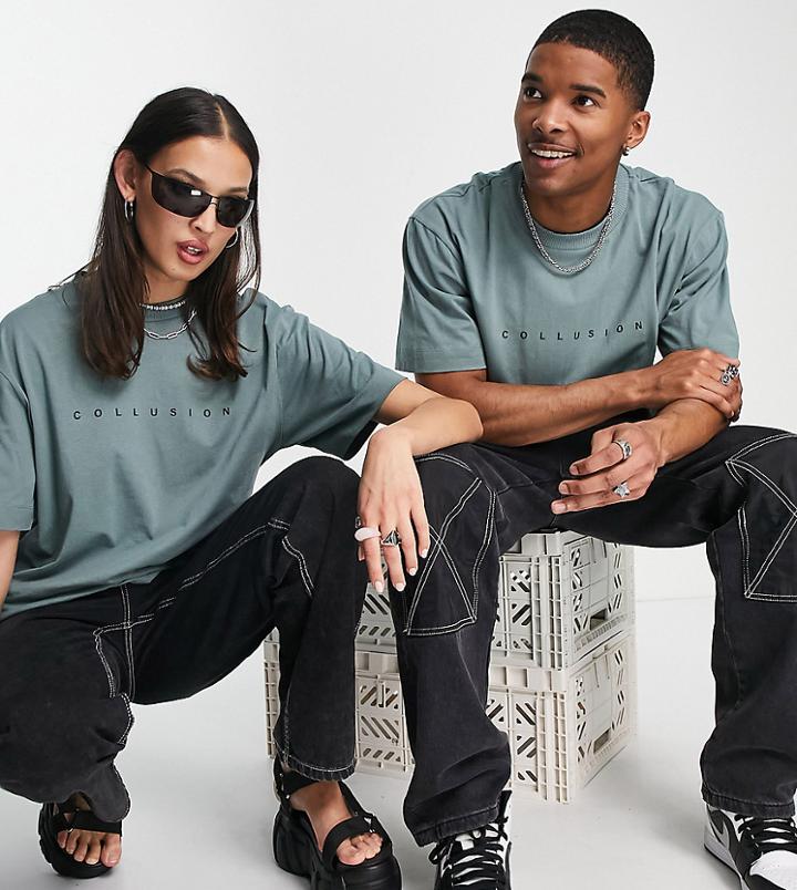 Collusion Unisex Logo T-shirt In Grey-gray