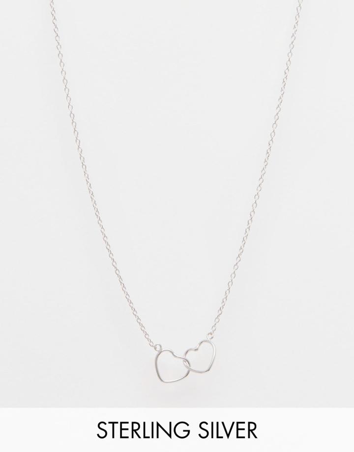 Asos Sterling Silver Two Hearts Necklace - Silver Plated