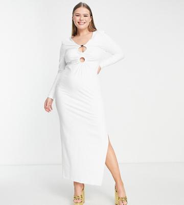 Simmi Plus Clothing Long Sleeve Bust Detail Maxi Dress In White
