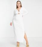 Simmi Plus Clothing Long Sleeve Bust Detail Maxi Dress In White