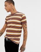 Sacred Hawk Ringer T-shirt In Retro Stripe - Brown