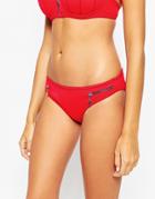 Asos Fuller Bust Exclusive Zig Zag Stitch Zip Bikini Bottom - Red