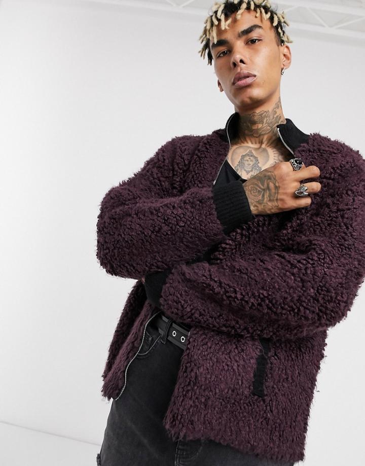 Asos Design Knitted Borg Track Jacket In Purple