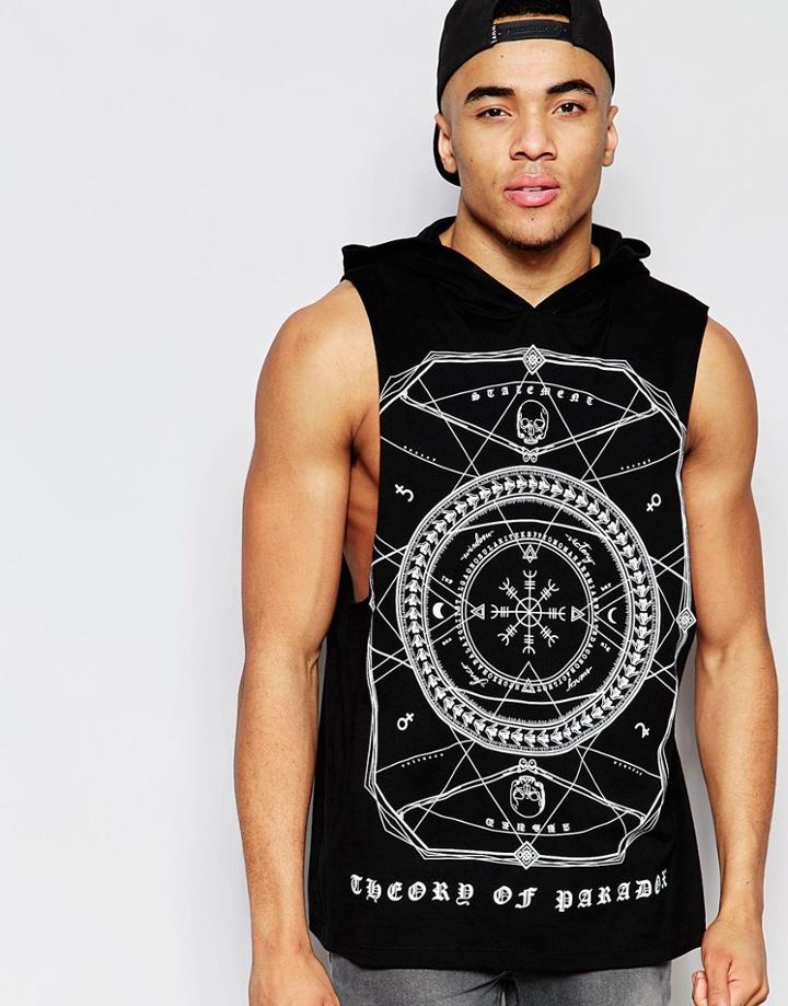 Asos Hooded Longline Sleeveless T-shirt And Maccabre Print - Black