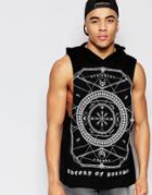 Asos Hooded Longline Sleeveless T-shirt And Maccabre Print - Black