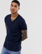 Asos Design T-shirt With V Neck In Navy