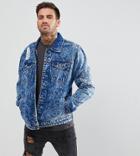 Brooklyn Supply Co Acid Wash Denim Jacket With Arm Band And Rip And Repair - Blue
