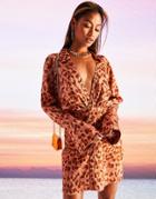 Asos Design Satin Shirt Mini Dress With Flared Cuff In Animal Print-multi