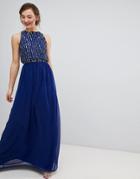 Frock & Frill Maxi Dress With Heavily Embellished Body-navy