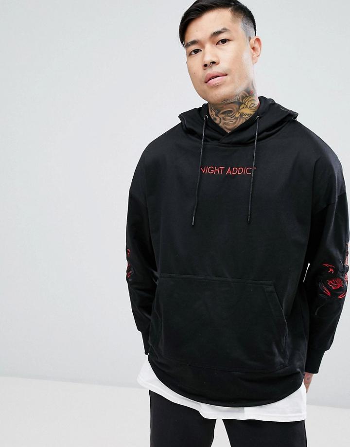 Night Addict Sonic Back Embroidery Hoodie - Black
