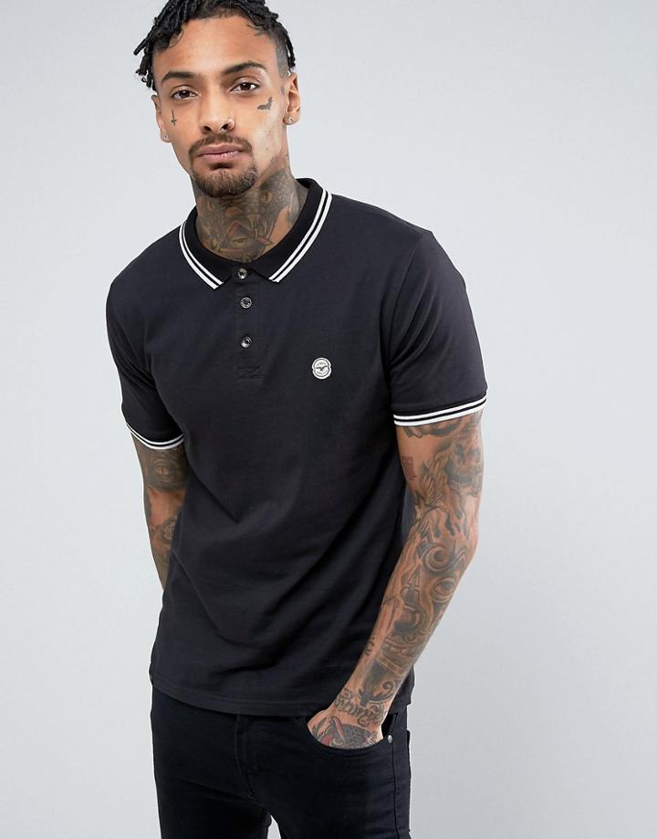 Le Breve Tipping Slim Fit Polo Shirt - Black