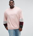 Asos Plus Oversized Sweatshirt With Velour Color Blocking Sleeve Panels - Pink