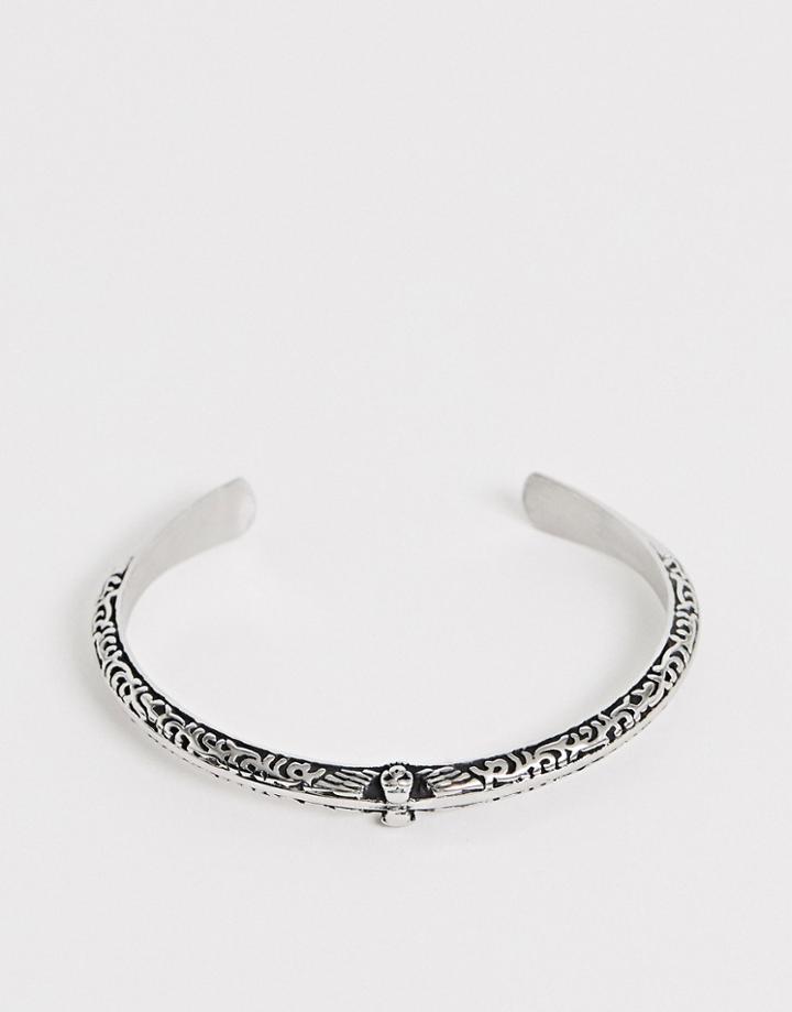 Seven London Silver Cuff Bracelet With Skull Detail