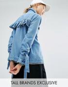 Daisy Street Tall Denim Jacket With Bow Tie Sleeve And Back Detail - Blue