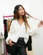 River Island Fluffy Cardigan In Cream-white