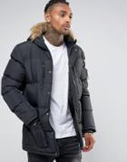 Criminal Damage Parka With Faux Fur Hood - Black