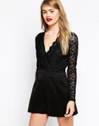Asos Romper With Long Lace Sleeve - Black
