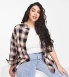 Simply Be Oversized Boyfriend Shirt In Beige Check-neutral