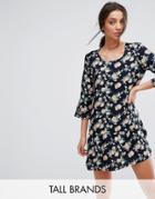 Y.a.s Tall Shanti 3/4 Sleeve Floral Print Dress - Navy