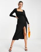 Na-kd High Slit Midi Dress In Black