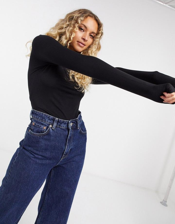 Selected Femme High Neck Long Sleeve Top In Black