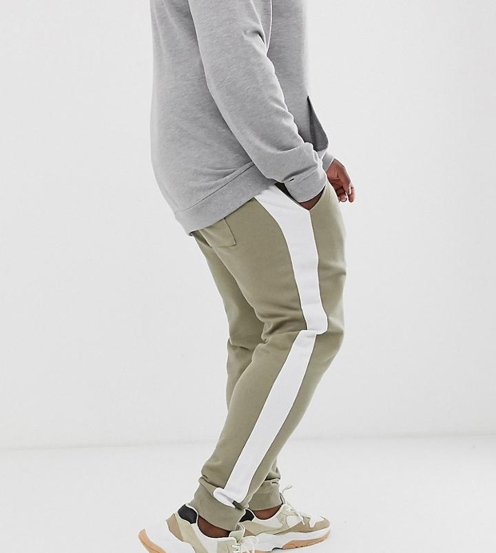 Asos Design Plus Skinny Sweatpants With Side Stripe In Light Khaki - Green