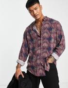 Asos Design 90s Oversized Shirt In Vintage Inspired Paisley Print-navy