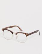 Asos Design Round Retro Clear Lens Glasses With Matte Tort-brown