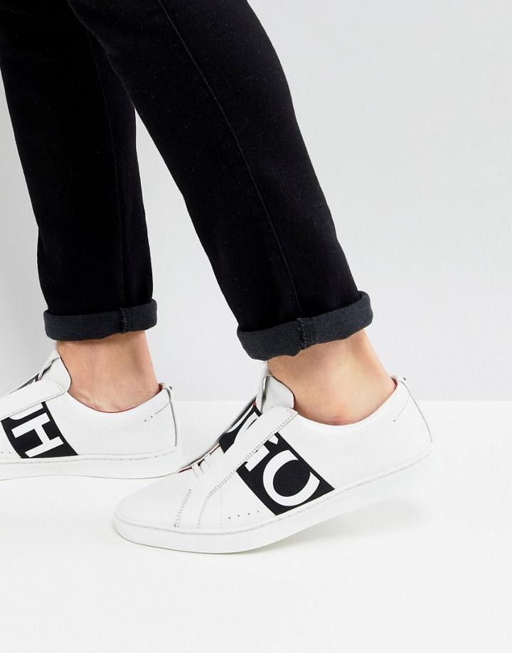 Hugo Reverse Logo Sneakers In White - White