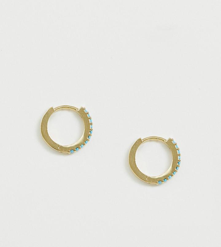 Orelia Gold Plated Turquoise Stone Huggie Hoop Earrings - Gold