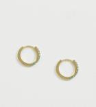 Orelia Gold Plated Turquoise Stone Huggie Hoop Earrings - Gold