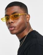 Asos Design Recycled Skinny Rectangles Sunglasses In Crystal Yellow