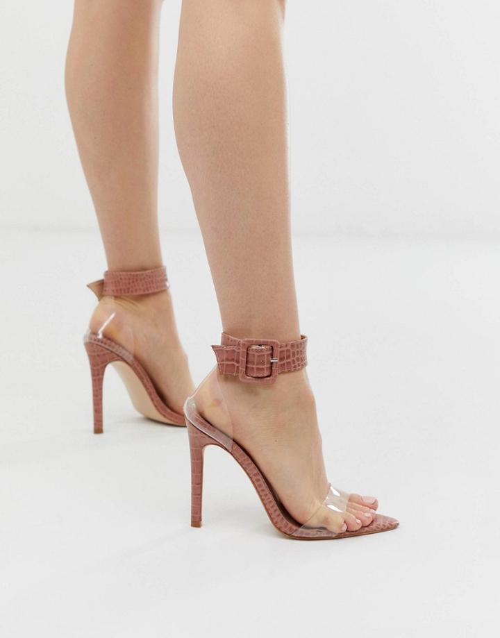 Simmi London Nova Blush Croc Clear Detail Heeled Sandals - Pink