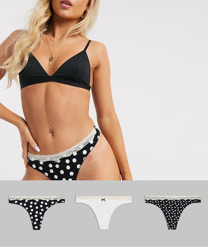 Women'secret 3 Pack Dot Print Cotton Knickers In Black And White