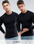 Asos 2 Pack Crew Neck Sweater In Black - Black