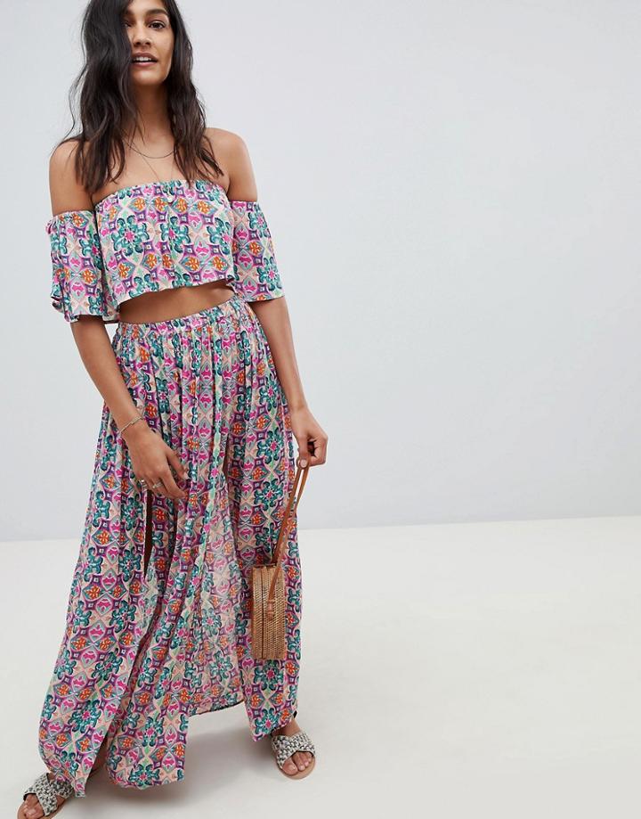 Asos Design Beach Two-piece Maxi Skirt In Mosaic Tile - Multi