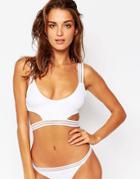 Asos Burn Out Stripe Cut Out Crop Bikini Top - White