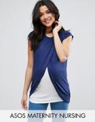 Asos Maternity Nursing T-shirt With Wrap Overlay - Navy