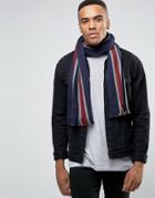 Fred Perry Striped Scarf In Lambswool - Navy