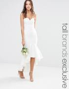 Jarlo Tall Bandeau Midi Dress With Fishtail Detail - White