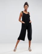 Asos Knitted Jumpsuit With V Neck And Wide Leg - Black