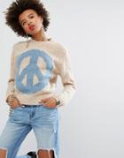 Love Moschino Peace Cashmere Wool Mix Sweater - Beige