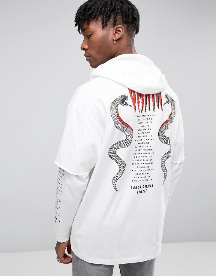 Asos Double Layer Long Sleeve T-shirt With Sleeve Typo And Back Tour P