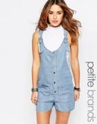 Noisy May Petite Chambray Romper With Pockets - Blue