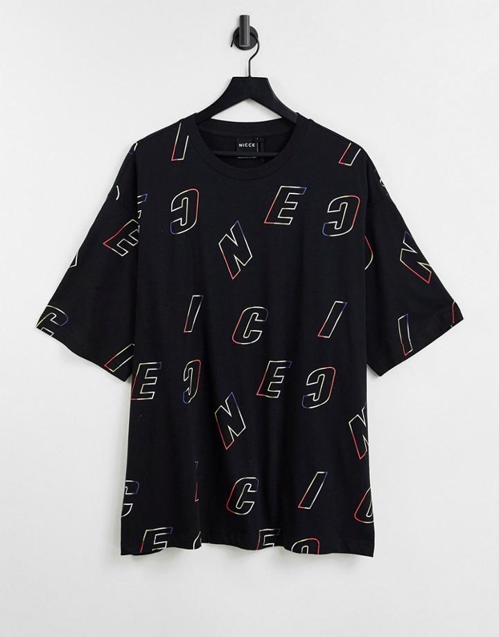Nicce Surface All Over Print T-shirt In Black
