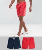 Asos Swim Shorts 2 Pack In Red And Navy In Mid Length Save - Multi